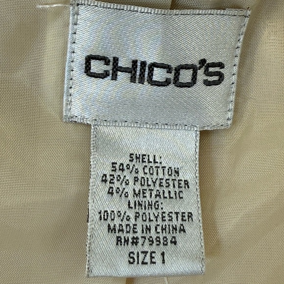 Chico’s Belle Amour Odette Metallic Gold Jacquard Blazer Jacket NWT Sz 1 = M - Picture 8 of 11